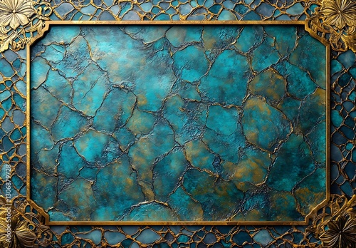 Ornate Golden Frame with Vibrant Textured Turquoise Backdrop