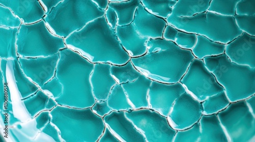 Close-up of teal cracked glaze surface texture.