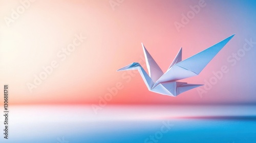 Elegant origami crane against a soft pastel gradient background showcasing creativity, calmness, and artistic expression in paper craft art