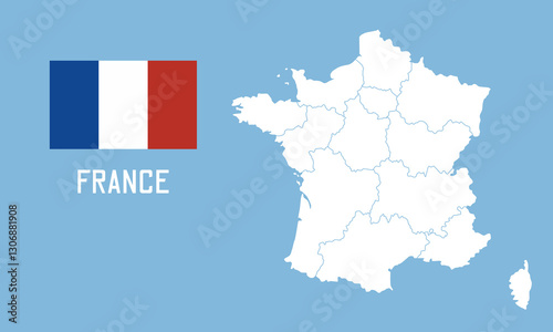 France map. Vector France map with France flag isolated on blue background.	