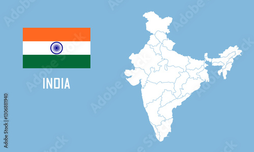 India map. Vector India map with India flag isolated on blue background.	