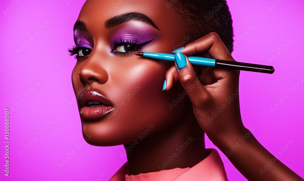 Obraz premium Modern Makeup Application with Vibrant Colors and Bold Style