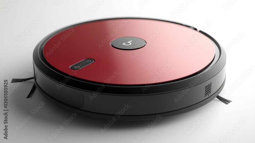 A compact robot vacuum cleaner with a circular design and minimalist features, placed on a clear white background - A compact robot vacuum cleaner with a circular design and minimalist features, placed on a clear white background -
