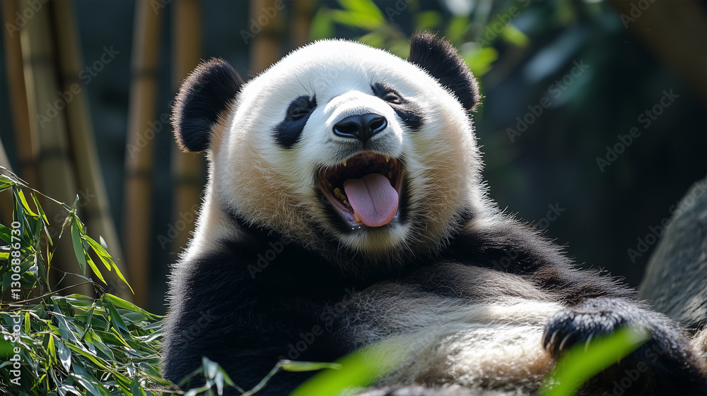 Obraz premium 大あくびをするパンダののんびり可愛い瞬間