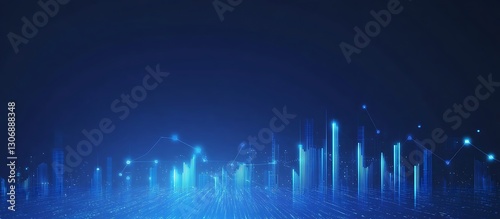Futuristic Blue Business Background with Digital Graphs and Network Dots