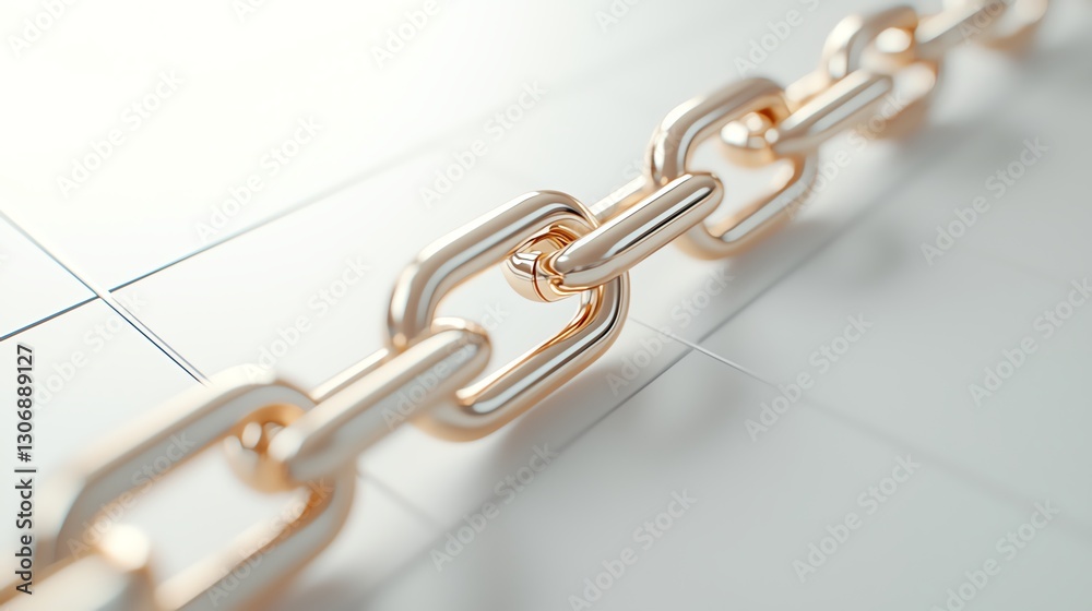 Obraz premium Close-up of a golden chain on a sleek surface, representing strength and connection in modern design.