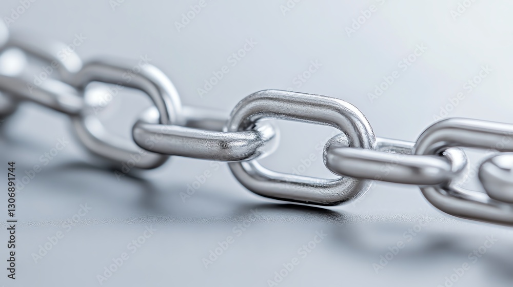 Close-up of metallic chain links symbolizing strength and connection on a neutral background. Close-up of metallic chain links symbolizing strength and connection on a neutral background.