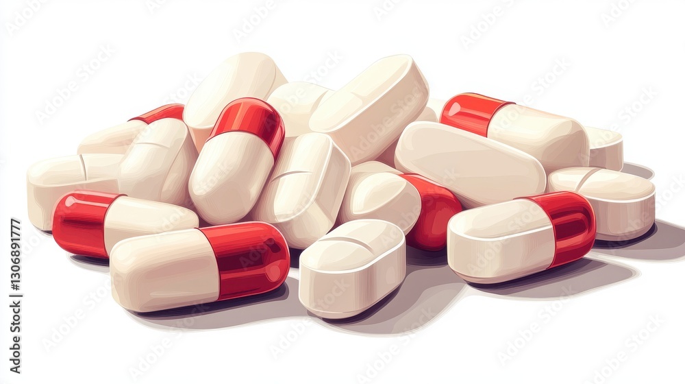 white pills isolated on a white background,cartoon illustration style white pills isolated on a white background,cartoon illustration style