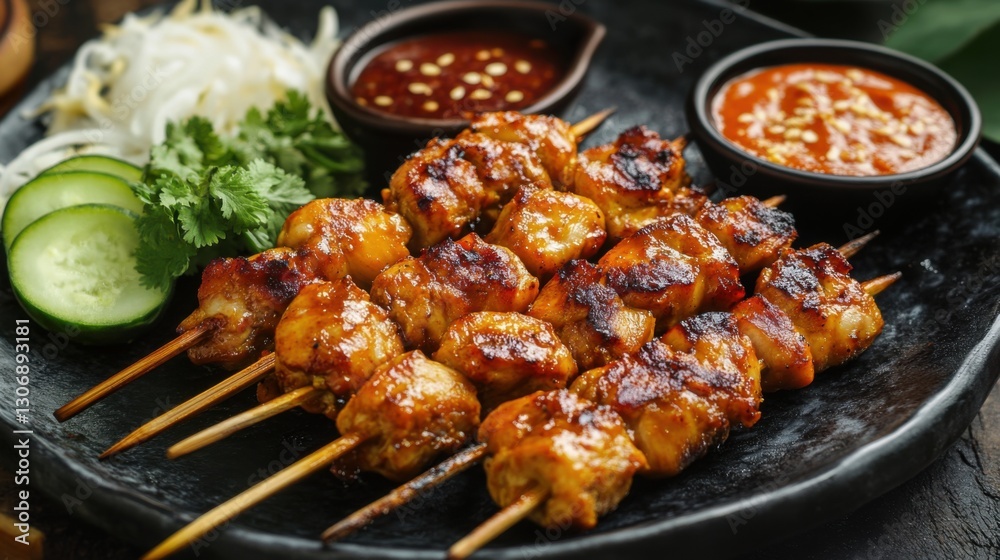 A delicious plate of juicy chicken with accompanying side dishes ready for enjoyment A delicious plate of juicy chicken with accompanying side dishes ready for enjoyment