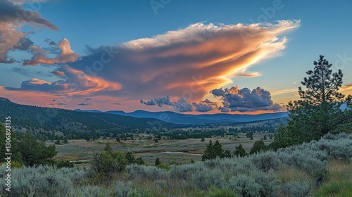 Silver Lining Clouds. Twilight Scenic View of Silver Lining Clouds during Sunset