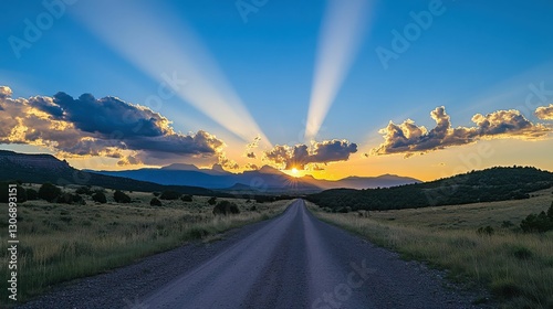 Silver Lining Clouds at Sunset. A Scenic View of Twilight Sky with Sun and Dramatic Cloudscape