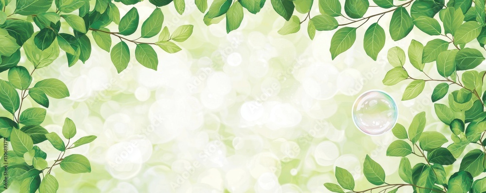 Serene Springtime Nature Background Lush Green Leaves Soft Bokeh and a Sparkling Bubble Serene Springtime Nature Background Lush Green Leaves Soft Bokeh and a Sparkling Bubble