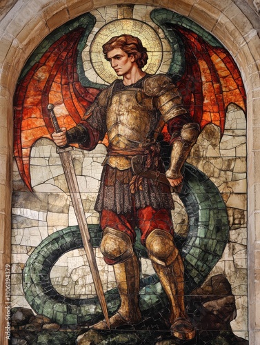 Slaying The Dragon. Historical Cathedral Depiction of St. George's Faith