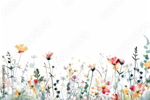 Colorful watercolor floral border