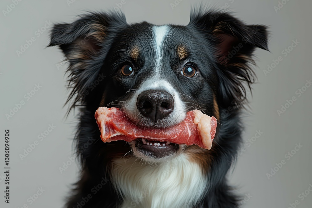 1. Playful portrait of a dog with a meat bone. 1. Playful portrait of a dog with a meat bone.