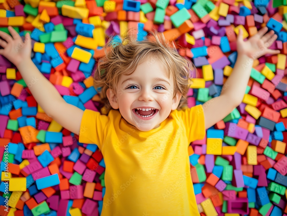 Young child arranging colorful letter blocks, playful background, cheerful environment, vibrant hues, educational fun Young child arranging colorful letter blocks, playful background, cheerful environment, vibrant hues, educational fun