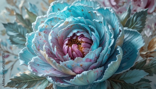 Exquisite Pastel Blue and Pink Artificial Flower Close Up Shot Detailed Petal Texture