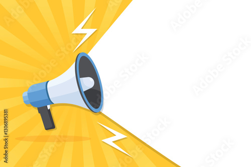 Megaphone flyer speaker for announcements, promotions, advertising, sales, discounts, and events. Vector illustration for retail, online marketing, banners, posters, social media, and background.