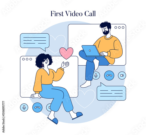 Long Distance Love. Flat Vector Illustration