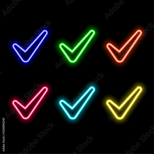 Image of a choice neon lamp made of neon lamps on a background in the form of a dark brick wall