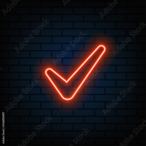 Outline neon check tick icon Glowing neon checkmark sign tick approve pictogram Correct and true