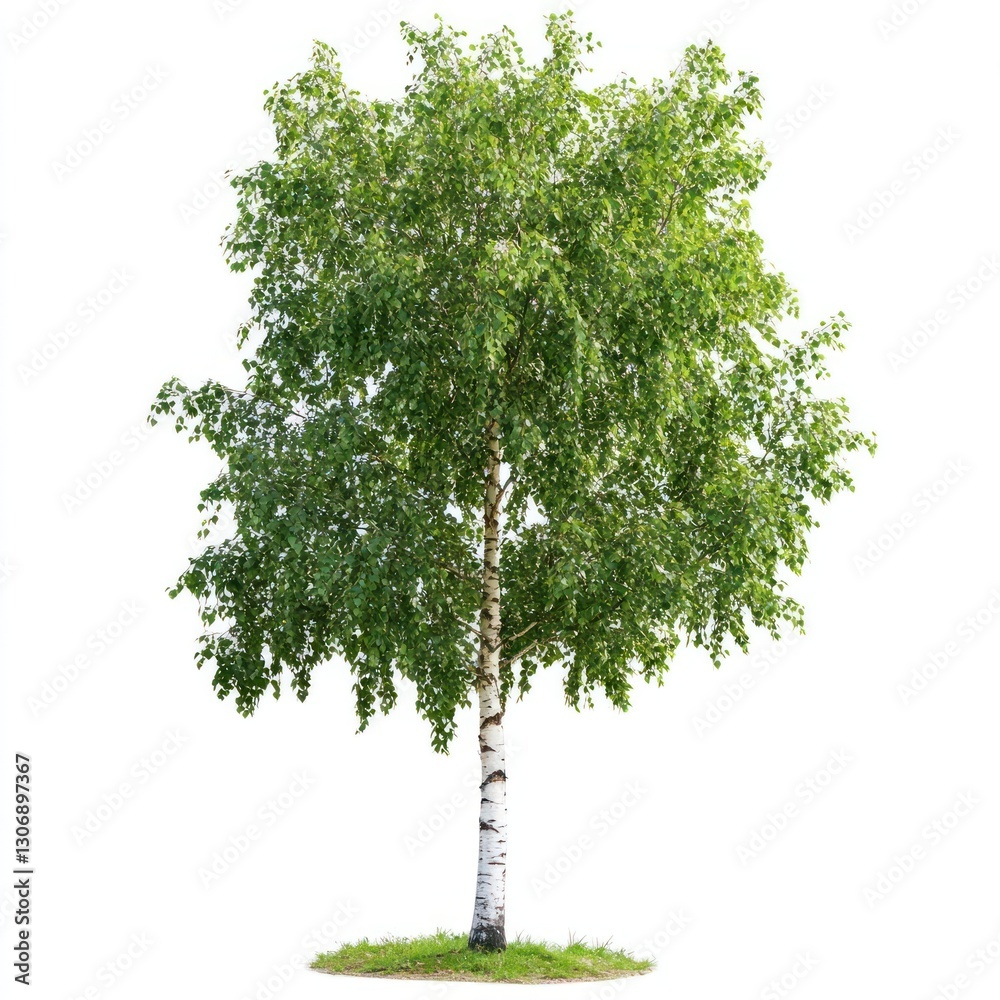 Naklejka premium Real weeping birch tree background isolated green.