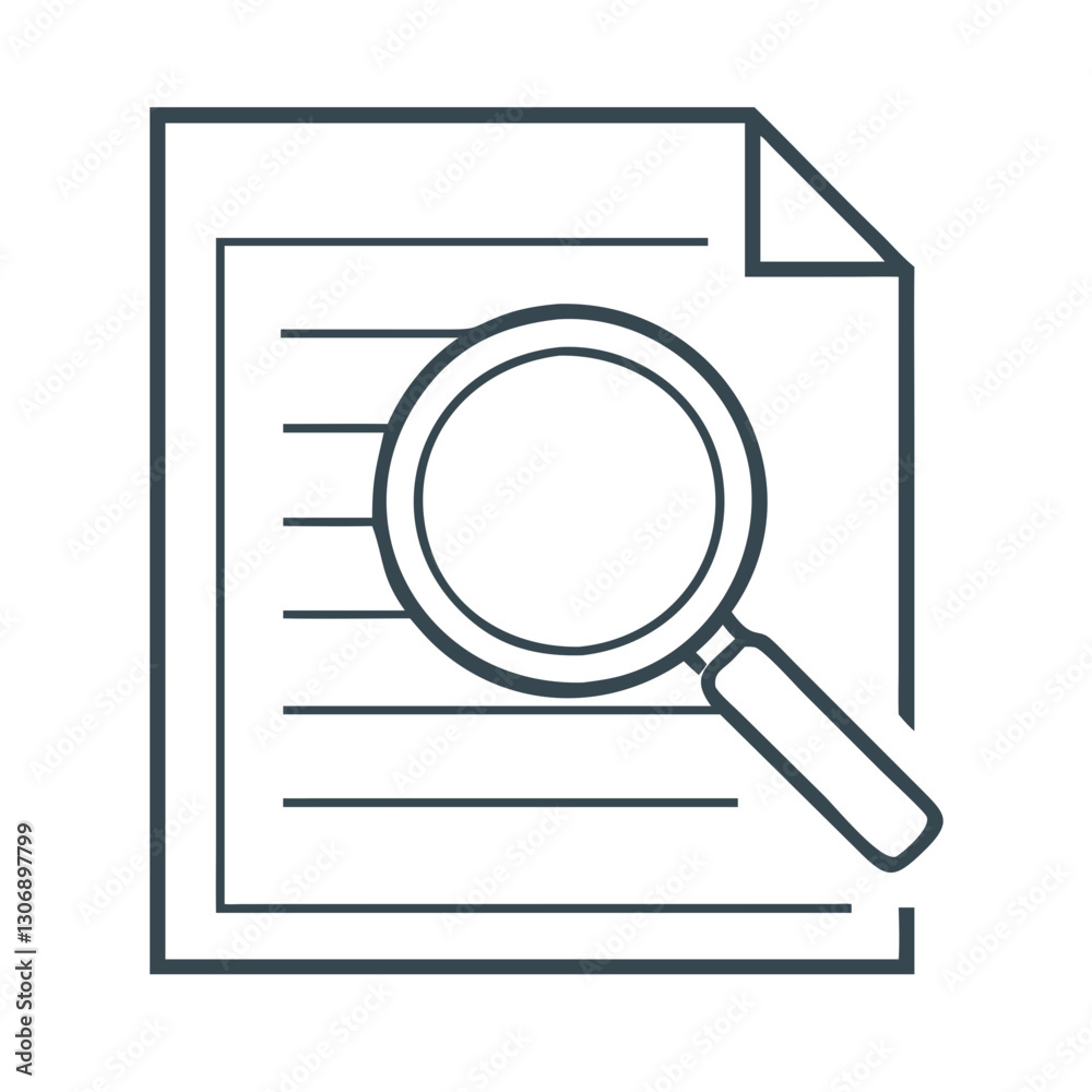 A document with a magnifying glass, symbolizing contract analysis, legal agreements, and business documentation. Perfect for corporate finance, law, and auditing. A document with a magnifying glass, symbolizing contract analysis, legal agreements, and business documentation. Perfect for corporate finance, law, and auditing.