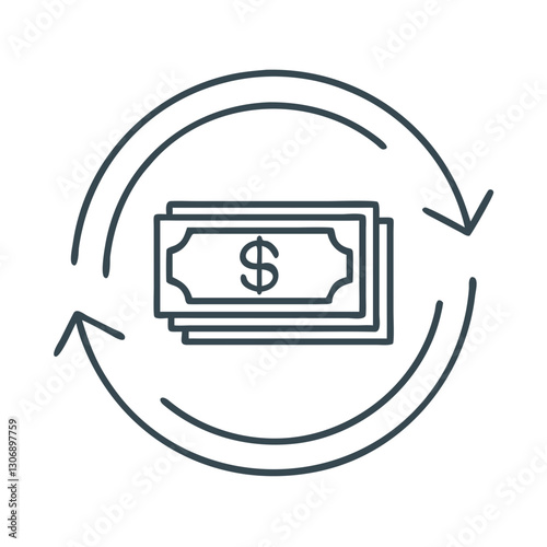 A money exchange icon featuring cash with arrows, symbolizing financial transactions, currency exchange, and business cash flow. Perfect for banking, investment, and international trade.