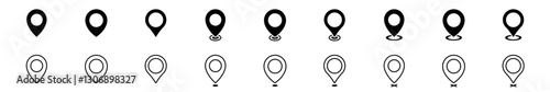 Location pointer pin icon set. Navigation marker.  Place indicator. Map pin place marker. Position symbol. Vector illustration.