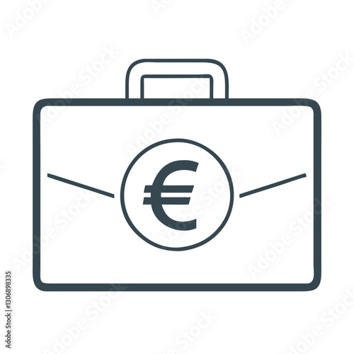 A sleek briefcase icon with a euro sign, symbolizing financial management, investments, and corporate business transactions. Great for banking, entrepreneurship, and international trade themes.
