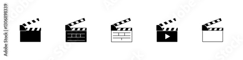 Clapper board icon set. Movie clapper. Open and closed movie clapper. Vector illustration.