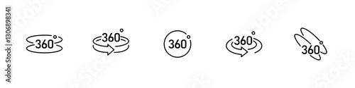 360 degrees arrow icon set. Rotation or panoramas to 360 degrees icon. Circle signs vertical, horizontal and diagonal 360 degrees view. Virtual reality. Rotate cycle. Vector illustration.