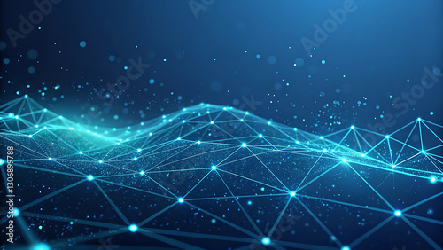 Abstract digital background featuring interconnected glowing blue lines and nodes, representing AI neural networks, cyber technology, data transmission, and futuristic communication systems