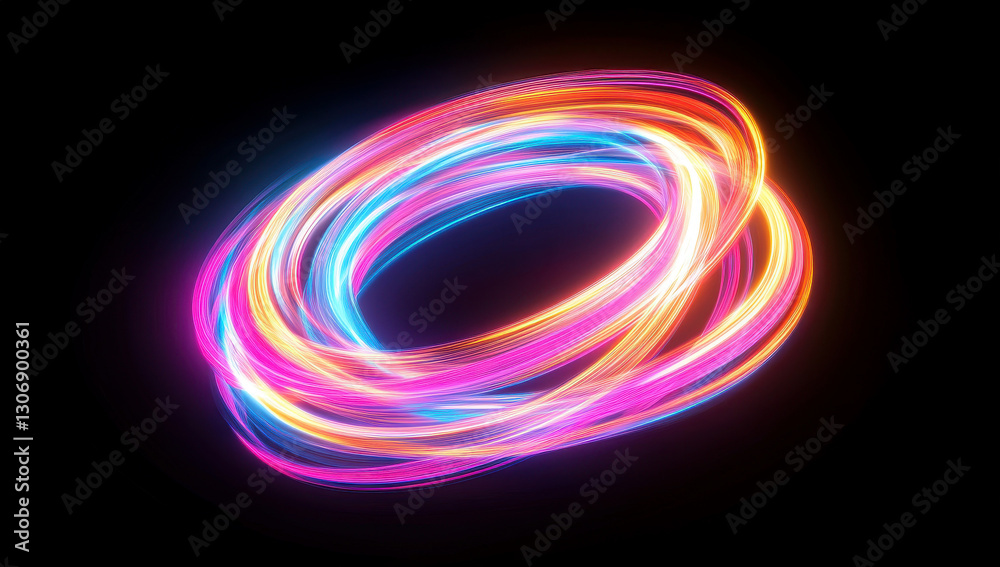 Naklejka premium Abstract neon light swirl on black background with vibrant glowing colors
