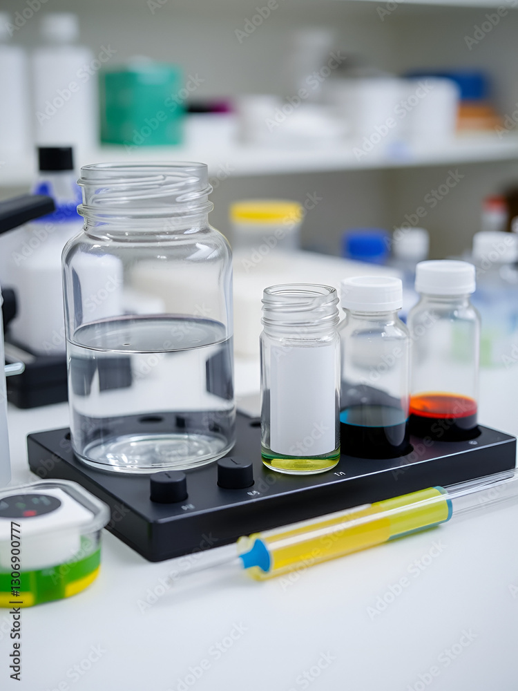 Thin layer chromatography equipments include jar, silica gel, capillary and compounds. TLC method used in purity analysis of compounds in chemistry laboratory Thin layer chromatography equipments include jar, silica gel, capillary and compounds. TLC method used in purity analysis of compounds in chemistry laboratory