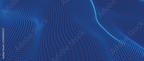 Futuristic dot wave. Abstract digital particle wave. Technology background. Colored musical wave. Light background. Digital background with smooth, wavy curves. 3D vector illustration