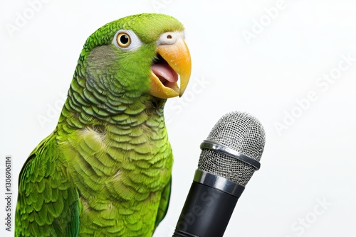 Colorful Parrot with Microphone Ready for News Reporting and Live Broadcasting Event