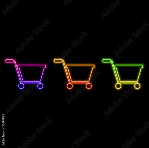 shopping cart allowed supermarket icon and shopping mall related vector. neon style.