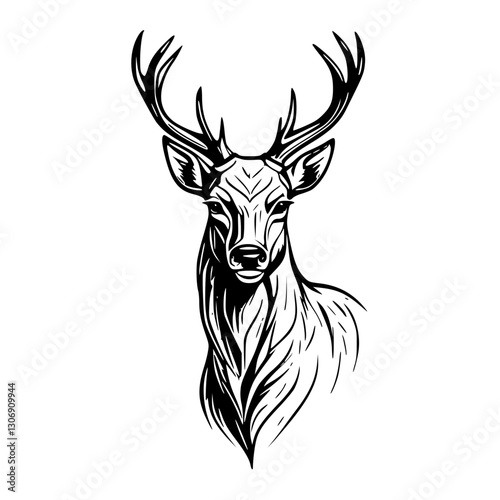 Alert Deer Standing in Forest Against White Background