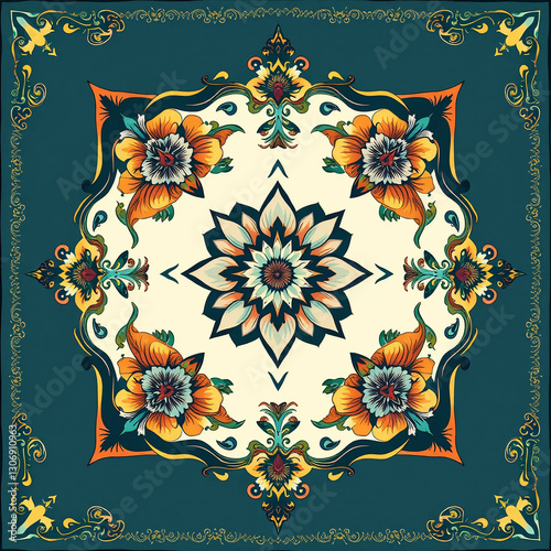 Delicate Weaving of Nature, ornamental round frame with flowers