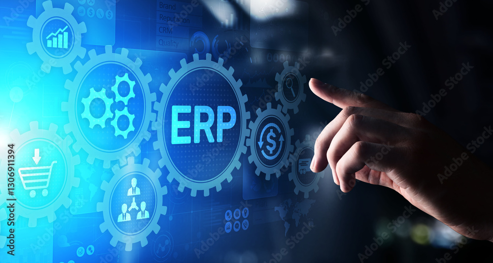 ERP - Enterprise resource planning business and modern technology concept on virtual screen. ERP - Enterprise resource planning business and modern technology concept on virtual screen.