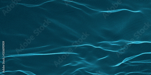 Futuristic dot wave. Abstract digital particle wave. Technology background. Colored musical wave. Digital background with smooth, wavy curves. 3D Vector illustration