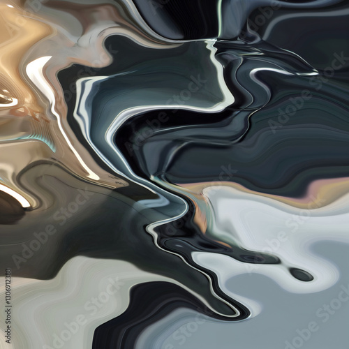 Melting Form, abstract art ,black and white abstract