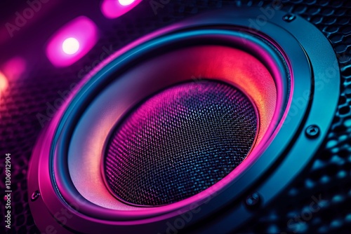 Close up of a black and colorful speaker system