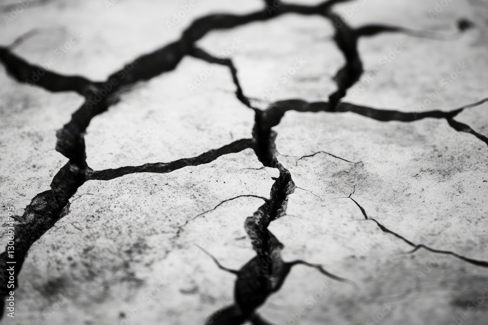 Fototapeta premium A Detailed Close Up of Dry Cracked Earth Showing Texture and Detail of Drought Conditions