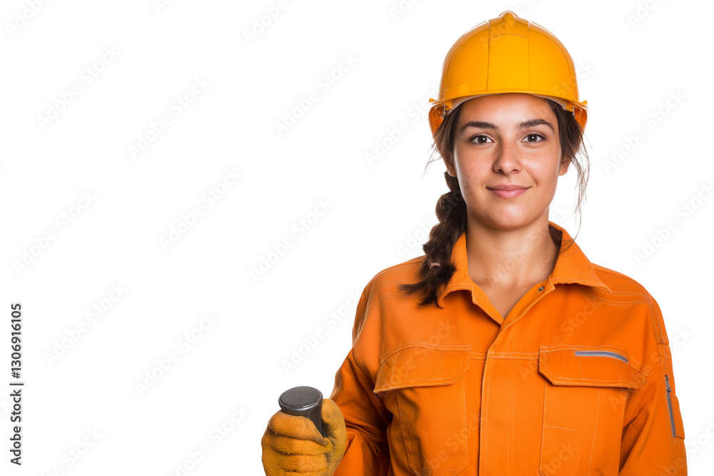 Serious middle-aged Venezuelan female oil rig engineer isolated on transparent white background Serious middle-aged Venezuelan female oil rig engineer isolated on transparent white background