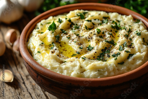 A bowl of skordalia, creamy...