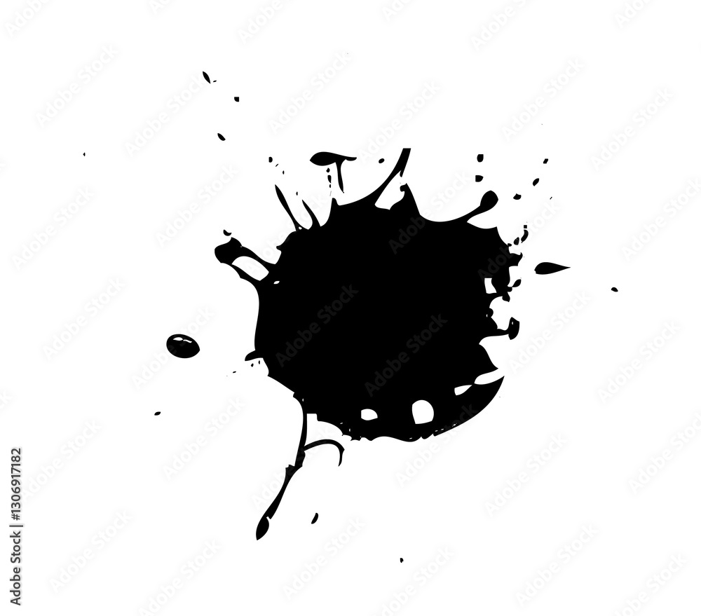 Expressive ink brush stroke with rough texture and splattered details Expressive ink brush stroke with rough texture and splattered details