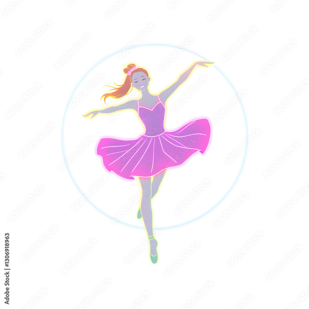 Ballet dancer holographic 3D icon. neon symbol vector illustration isolated on white background. Generative AI Ballet dancer holographic 3D icon. neon symbol vector illustration isolated on white background. Generative AI