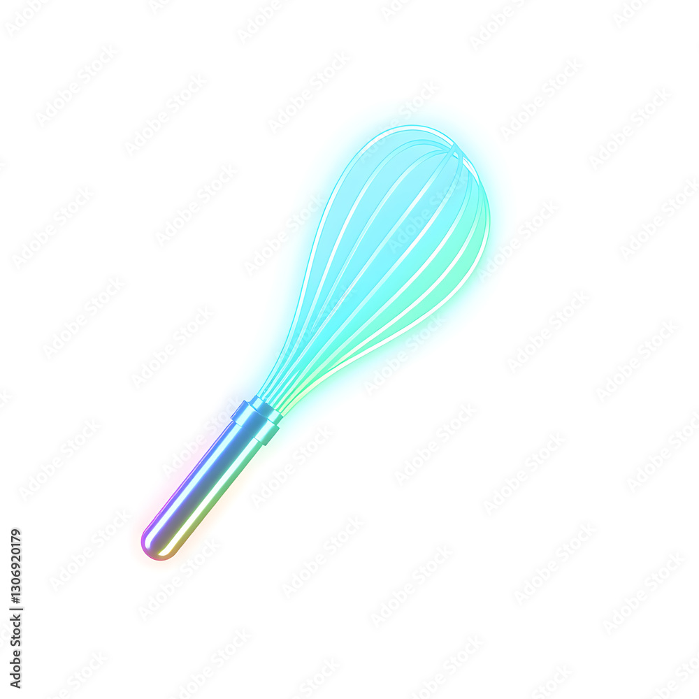 Baker whisk holographic 3D icon. neon symbol vector illustration isolated on white background. Generative AI Baker whisk holographic 3D icon. neon symbol vector illustration isolated on white background. Generative AI